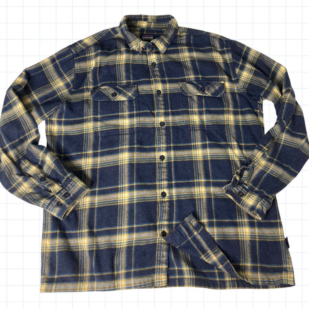 Patagonia Blue and Yellow Plaid Casual Button Down western style cotton Shirt